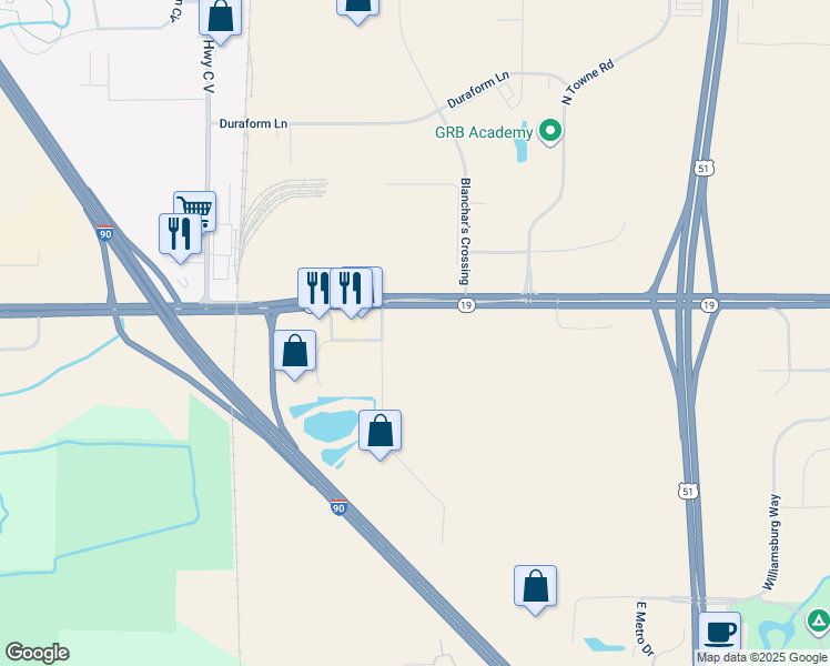 map of restaurants, bars, coffee shops, grocery stores, and more near 4401 Wisconsin 19 in Windsor