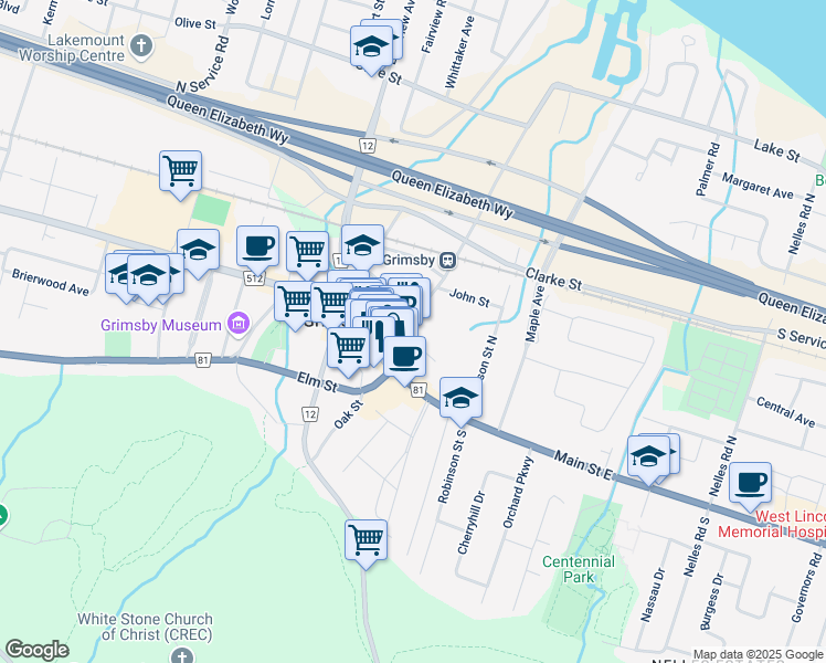 map of restaurants, bars, coffee shops, grocery stores, and more near in Grimsby
