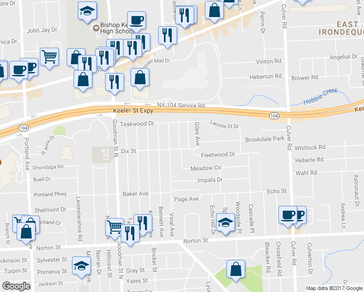 map of restaurants, bars, coffee shops, grocery stores, and more near 106 Willow Avenue in Rochester