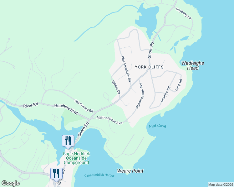 map of restaurants, bars, coffee shops, grocery stores, and more near 12 Sylvan Circle in York
