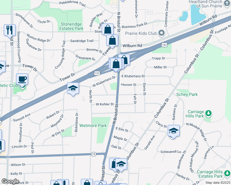 map of restaurants, bars, coffee shops, grocery stores, and more near 100 East Mac Arthur Street in Sun Prairie
