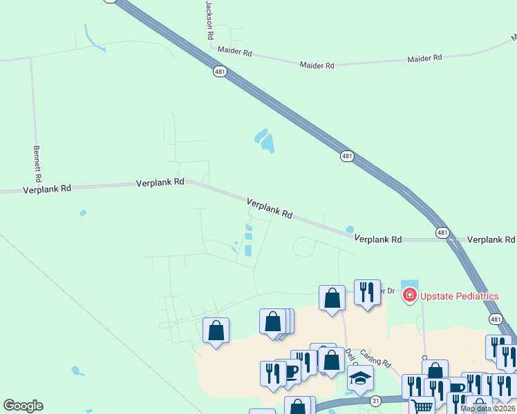 map of restaurants, bars, coffee shops, grocery stores, and more near 4001 Silverbell Drive in Onondaga County