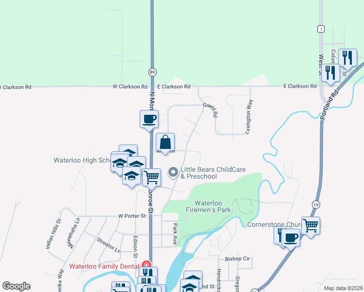 map of restaurants, bars, coffee shops, grocery stores, and more near 225 Anna Street in Waterloo