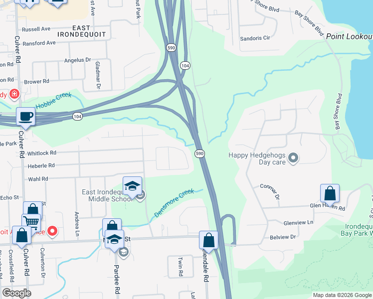 map of restaurants, bars, coffee shops, grocery stores, and more near 171 Kennedy Circle in Irondequoit