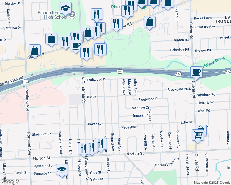 map of restaurants, bars, coffee shops, grocery stores, and more near 299 Vinal Avenue in Rochester