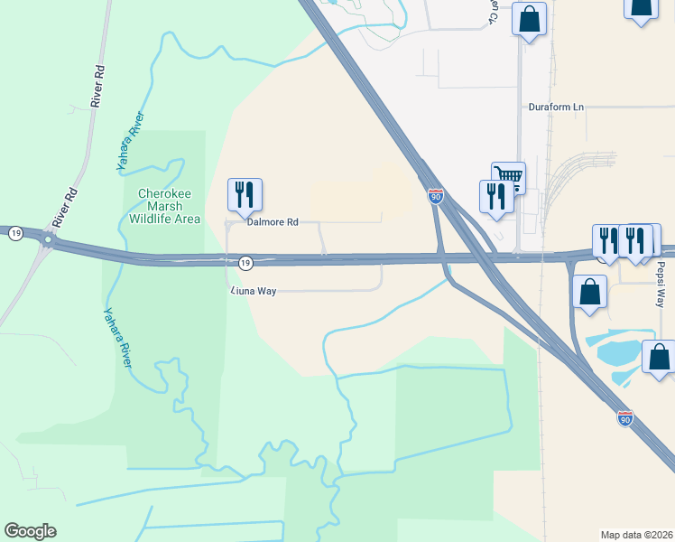 map of restaurants, bars, coffee shops, grocery stores, and more near 4587 Wisconsin 19 in DeForest