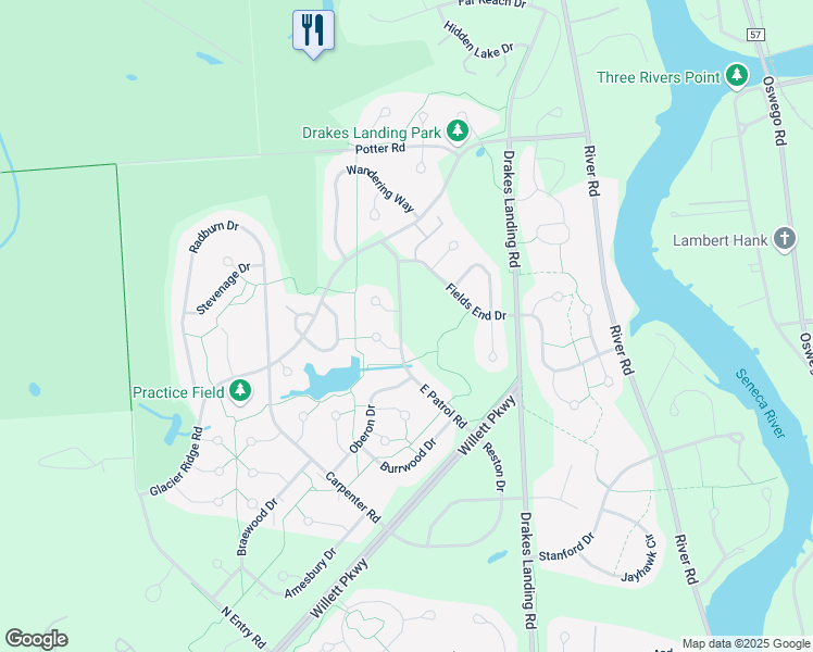 map of restaurants, bars, coffee shops, grocery stores, and more near 8748 East Patrol Road in Baldwinsville