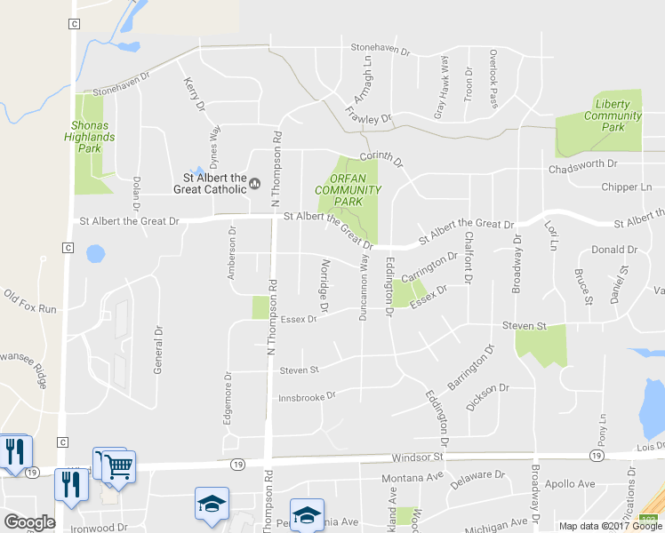 map of restaurants, bars, coffee shops, grocery stores, and more near 1039 Norridge Drive in Sun Prairie