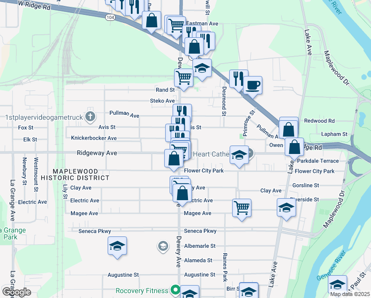map of restaurants, bars, coffee shops, grocery stores, and more near in Rochester