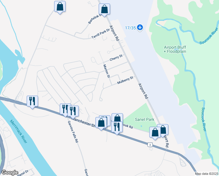 map of restaurants, bars, coffee shops, grocery stores, and more near 27 Mulberry Street in Concord