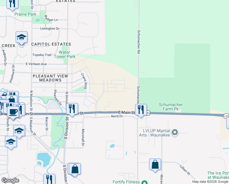 map of restaurants, bars, coffee shops, grocery stores, and more near 5802 Wisconsin 19 in Waunakee