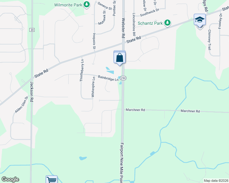 map of restaurants, bars, coffee shops, grocery stores, and more near 18 Crimson Way in Webster