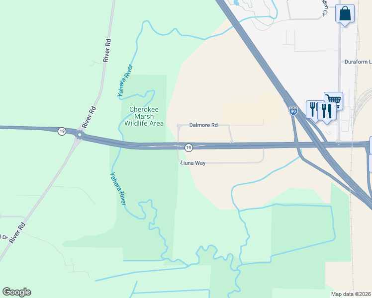 map of restaurants, bars, coffee shops, grocery stores, and more near 4683 Wisconsin 19 in DeForest