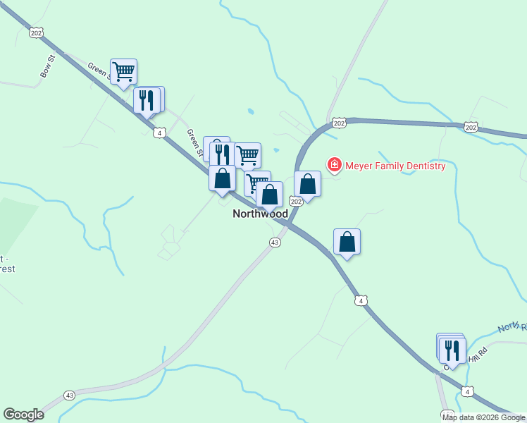 map of restaurants, bars, coffee shops, grocery stores, and more near U.S. 4 in Northwood