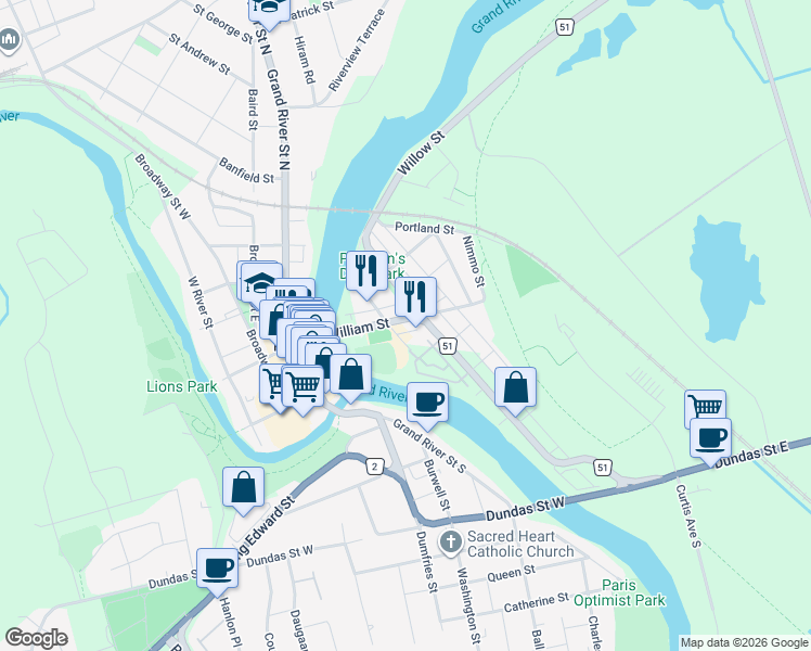 map of restaurants, bars, coffee shops, grocery stores, and more near 7 Elm Street in Brant