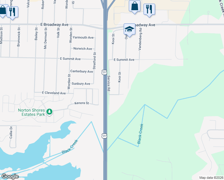 map of restaurants, bars, coffee shops, grocery stores, and more near 1680 Oakdale Street in Muskegon