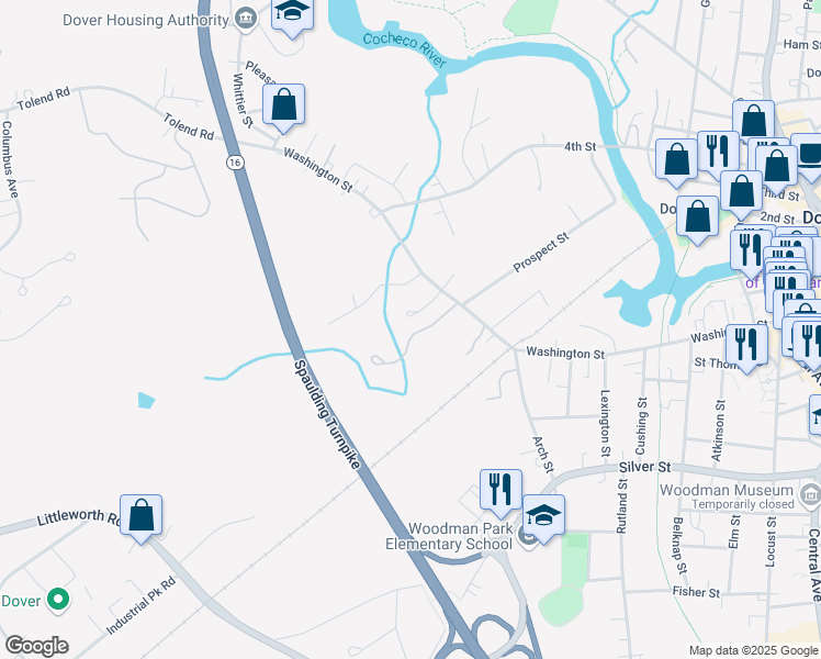 map of restaurants, bars, coffee shops, grocery stores, and more near 21 Morrison Lane in Dover