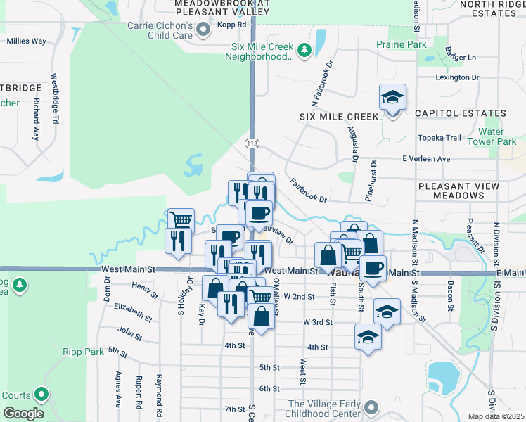 map of restaurants, bars, coffee shops, grocery stores, and more near 330 North Century Avenue in Waunakee