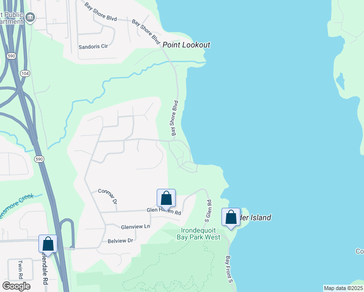 map of restaurants, bars, coffee shops, grocery stores, and more near 265 Bay Village Drive in Rochester