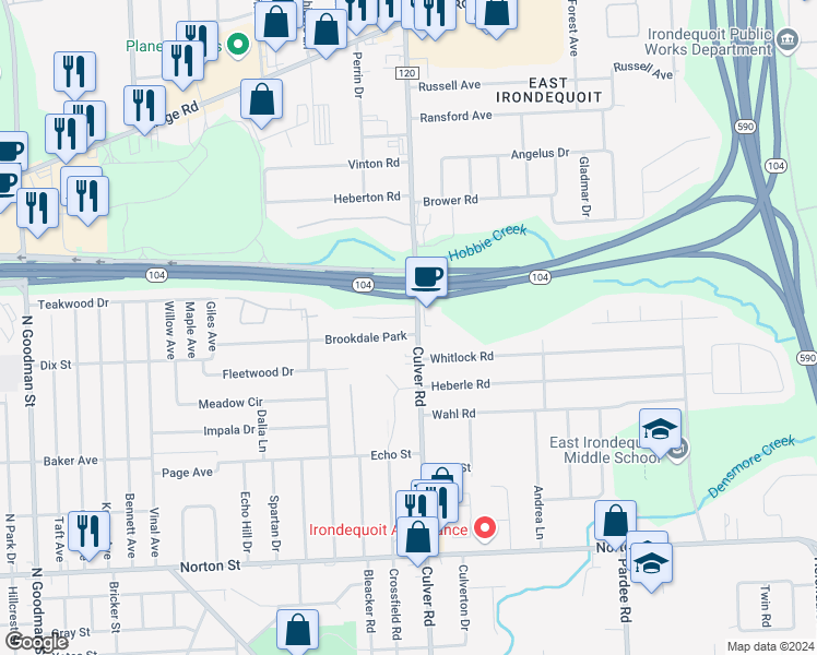 map of restaurants, bars, coffee shops, grocery stores, and more near 2561 Culver Road in Rochester