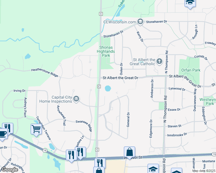 map of restaurants, bars, coffee shops, grocery stores, and more near in Sun Prairie