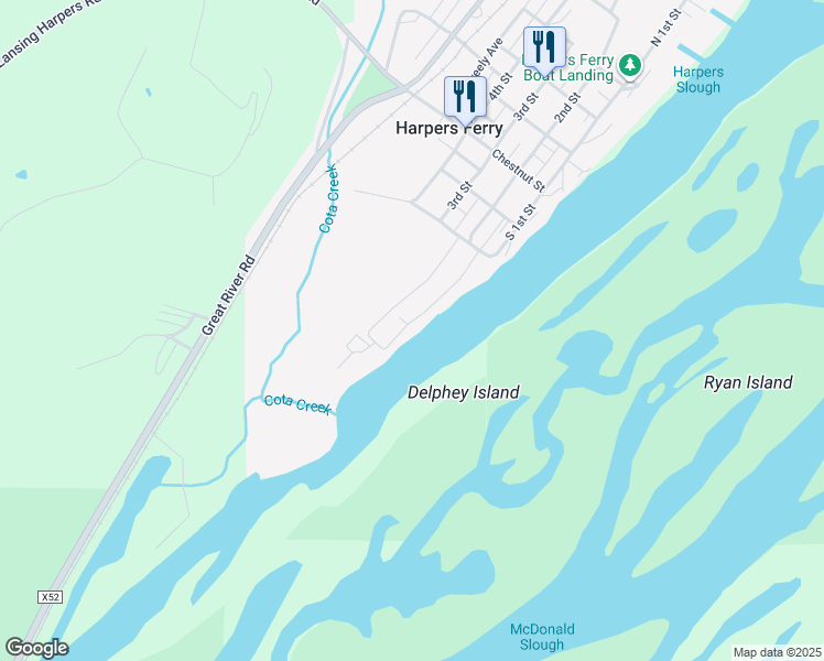 map of restaurants, bars, coffee shops, grocery stores, and more near 510 Sandy Point Road in Harpers Ferry