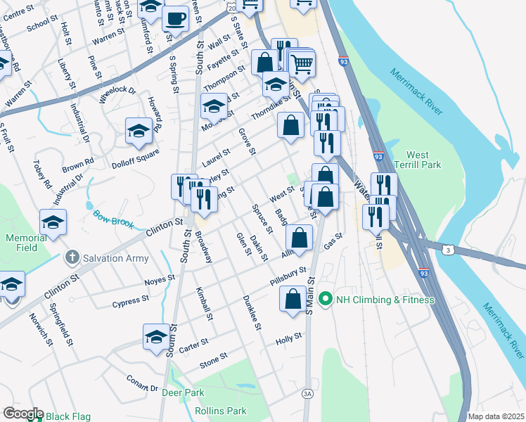 map of restaurants, bars, coffee shops, grocery stores, and more near 19 Pleasant Street in Concord