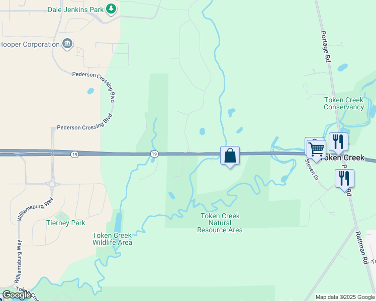 map of restaurants, bars, coffee shops, grocery stores, and more near 6342 Forest Park Drive in DeForest