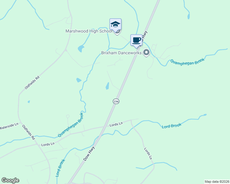 map of restaurants, bars, coffee shops, grocery stores, and more near 296 Dow Highway in South Berwick