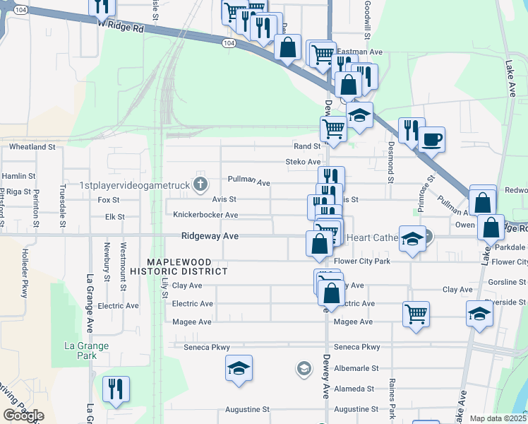 map of restaurants, bars, coffee shops, grocery stores, and more near 333 Avis Street in Rochester