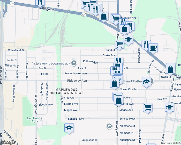 map of restaurants, bars, coffee shops, grocery stores, and more near 333 Avis Street in Rochester