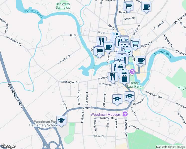 map of restaurants, bars, coffee shops, grocery stores, and more near 17 Capital Drive in Dover