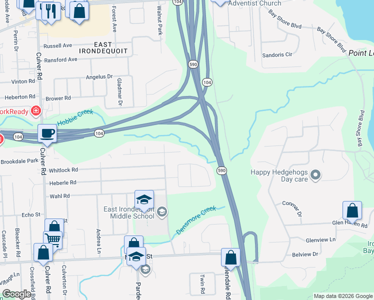map of restaurants, bars, coffee shops, grocery stores, and more near 452 Carlsam Drive in Rochester