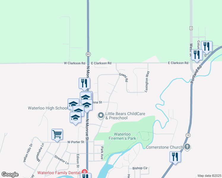 map of restaurants, bars, coffee shops, grocery stores, and more near 1031 Jill's Court in Waterloo