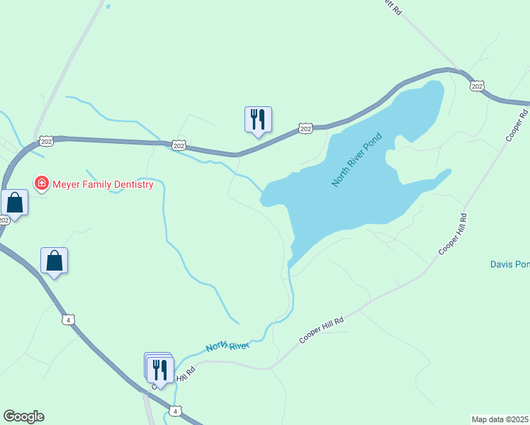 map of restaurants, bars, coffee shops, grocery stores, and more near 104 North River Lake Road in Northwood