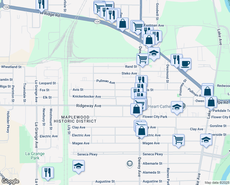 map of restaurants, bars, coffee shops, grocery stores, and more near 333 Avis Street in Rochester