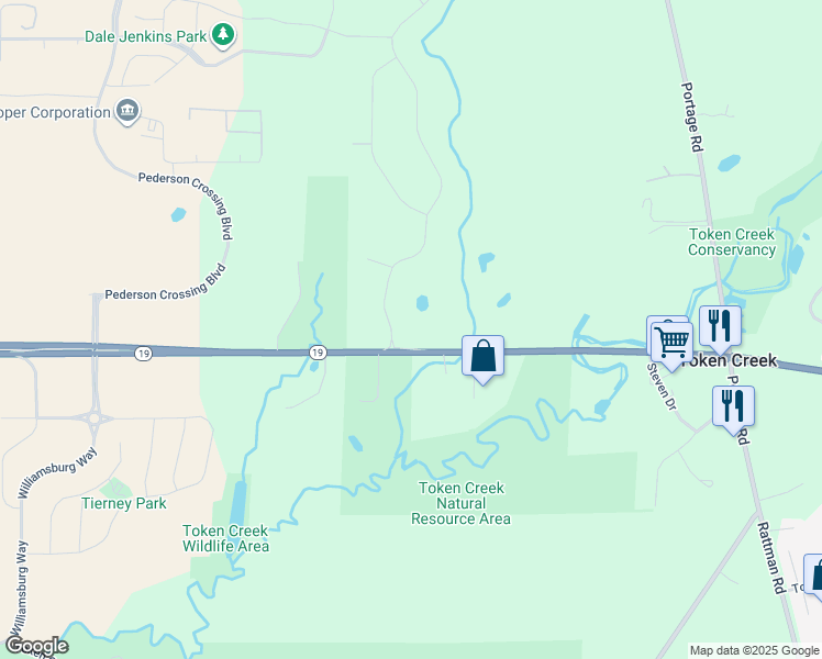 map of restaurants, bars, coffee shops, grocery stores, and more near 6342 Forest Park Drive in DeForest