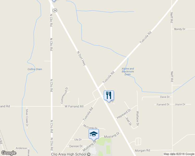 map of restaurants, bars, coffee shops, grocery stores, and more near 13148 North Saginaw Road in Clio