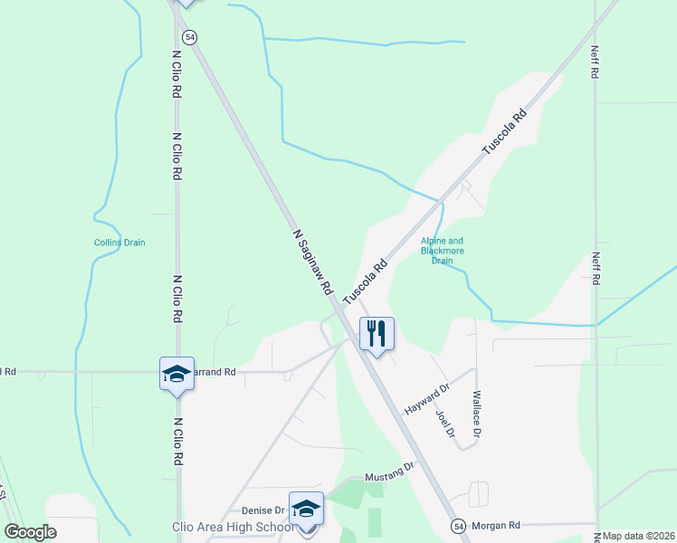 map of restaurants, bars, coffee shops, grocery stores, and more near 13148 North Saginaw Road in Clio