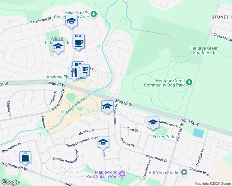 map of restaurants, bars, coffee shops, grocery stores, and more near 23 Echovalley Drive in Hamilton