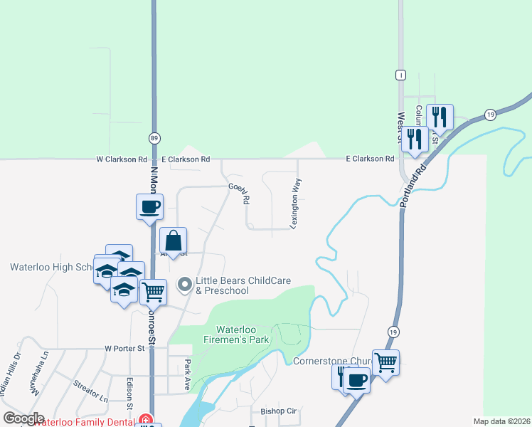 map of restaurants, bars, coffee shops, grocery stores, and more near 1020 Bluegrass Trail in Waterloo