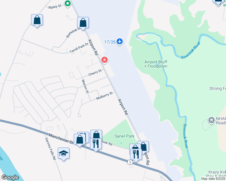 map of restaurants, bars, coffee shops, grocery stores, and more near 170 Airport Road in Concord