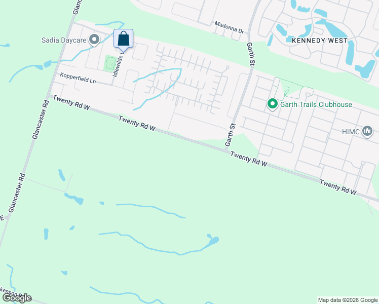 map of restaurants, bars, coffee shops, grocery stores, and more near 9585 Twenty Road West in Hamilton
