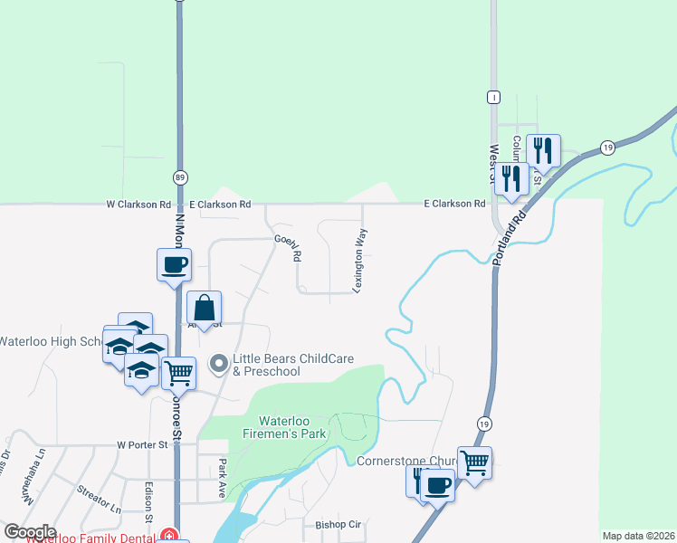 map of restaurants, bars, coffee shops, grocery stores, and more near 1020 Bluegrass Trail in Waterloo