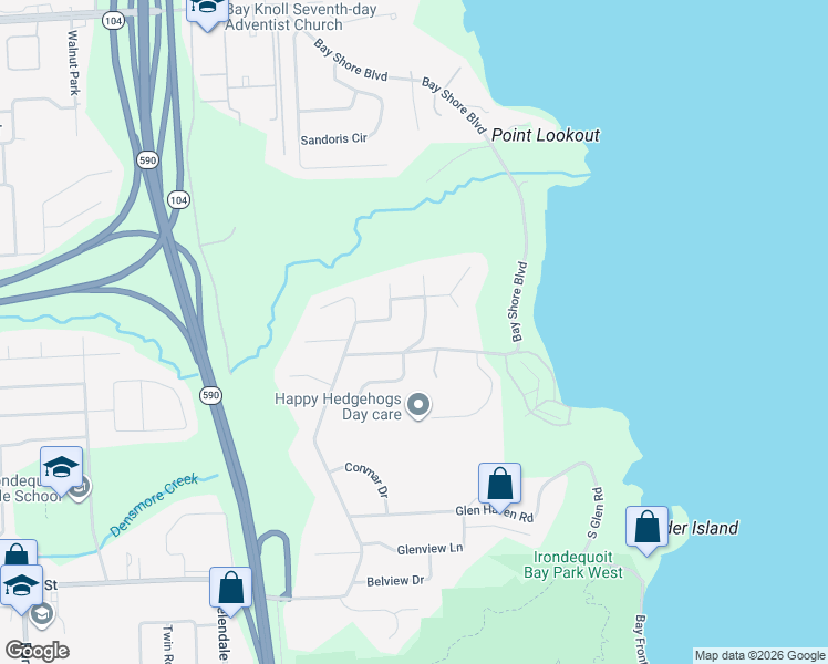 map of restaurants, bars, coffee shops, grocery stores, and more near 71 Eagle Rock Drive in Irondequoit