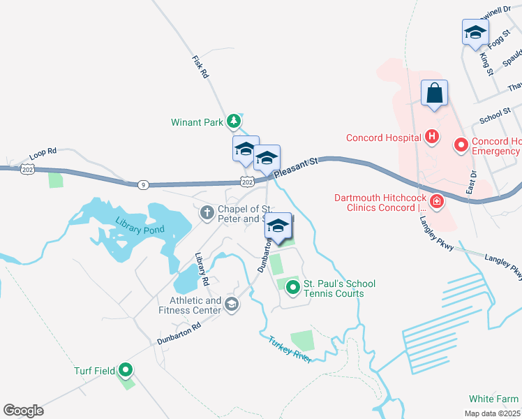 map of restaurants, bars, coffee shops, grocery stores, and more near 16 Dunbarton Road in Concord