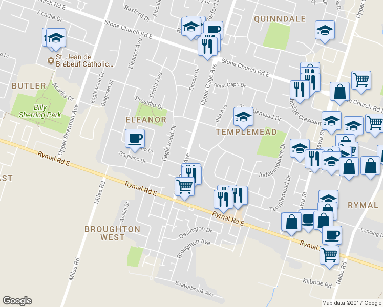 map of restaurants, bars, coffee shops, grocery stores, and more near 3 Goldengate Avenue in Hamilton
