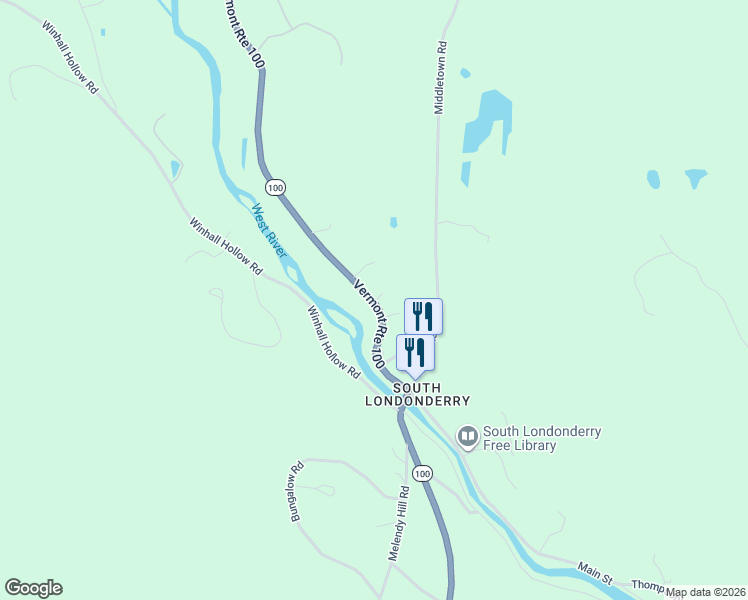 map of restaurants, bars, coffee shops, grocery stores, and more near 3244 Vermont Route 100 in Londonderry
