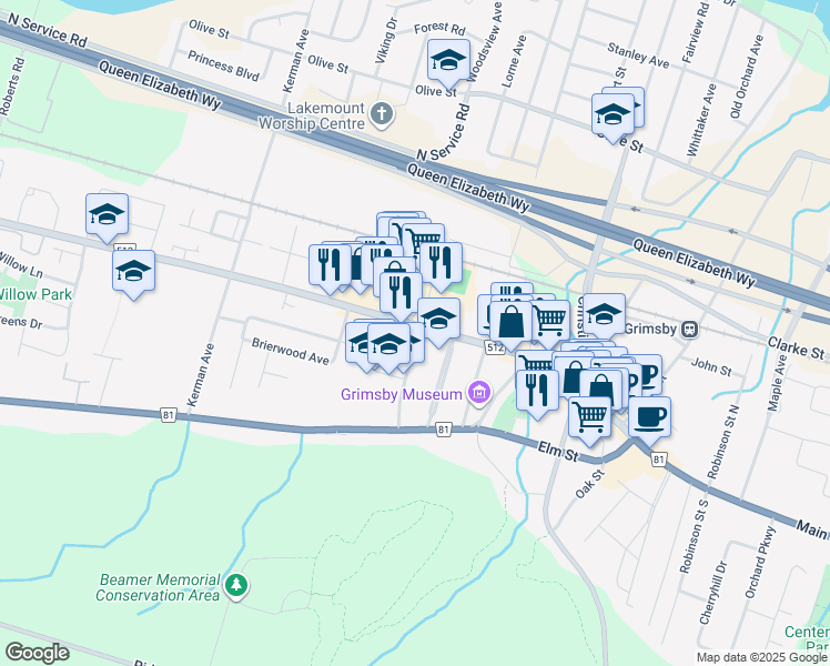 map of restaurants, bars, coffee shops, grocery stores, and more near 41 Saint Andrews Avenue in Grimsby