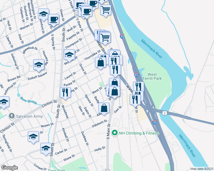 map of restaurants, bars, coffee shops, grocery stores, and more near 2 Cottage Court in Concord
